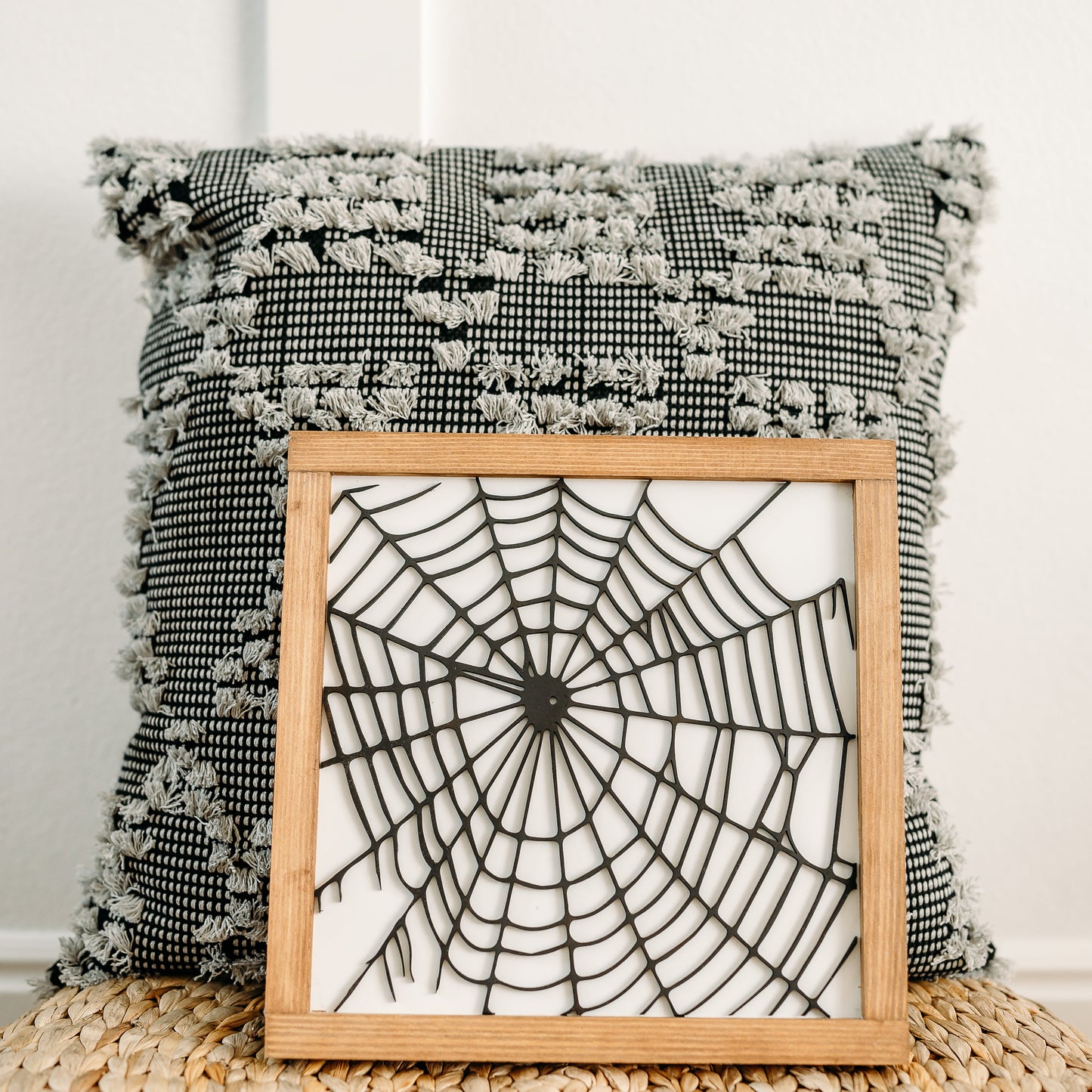 Spider Web | Halloween Sign | White Background | 11x11 inch Wood Sign