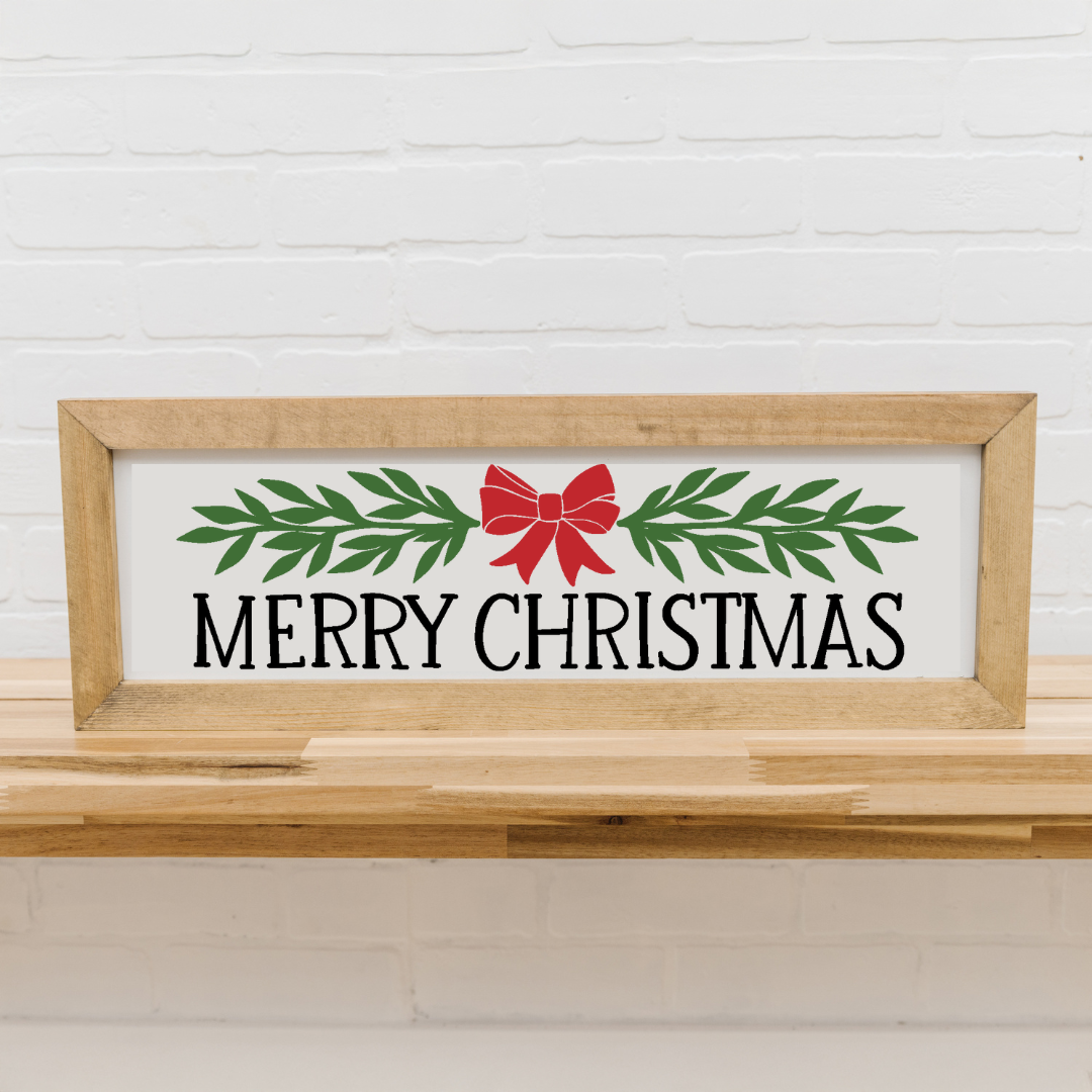 8x23 inch Merry Christmas with Bow and Holly