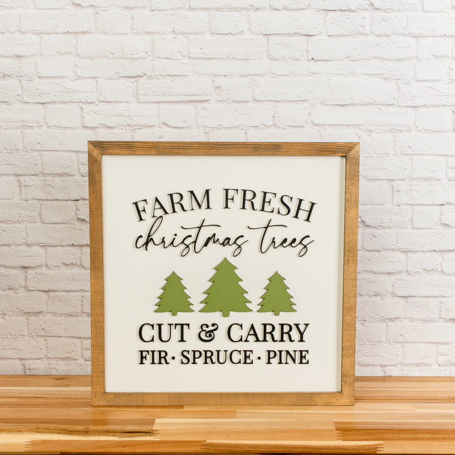 Tree Bundle | 16x16 inch Green Plaid Sign + 14x14 inch Farm Fresh Christmas Tree Sign