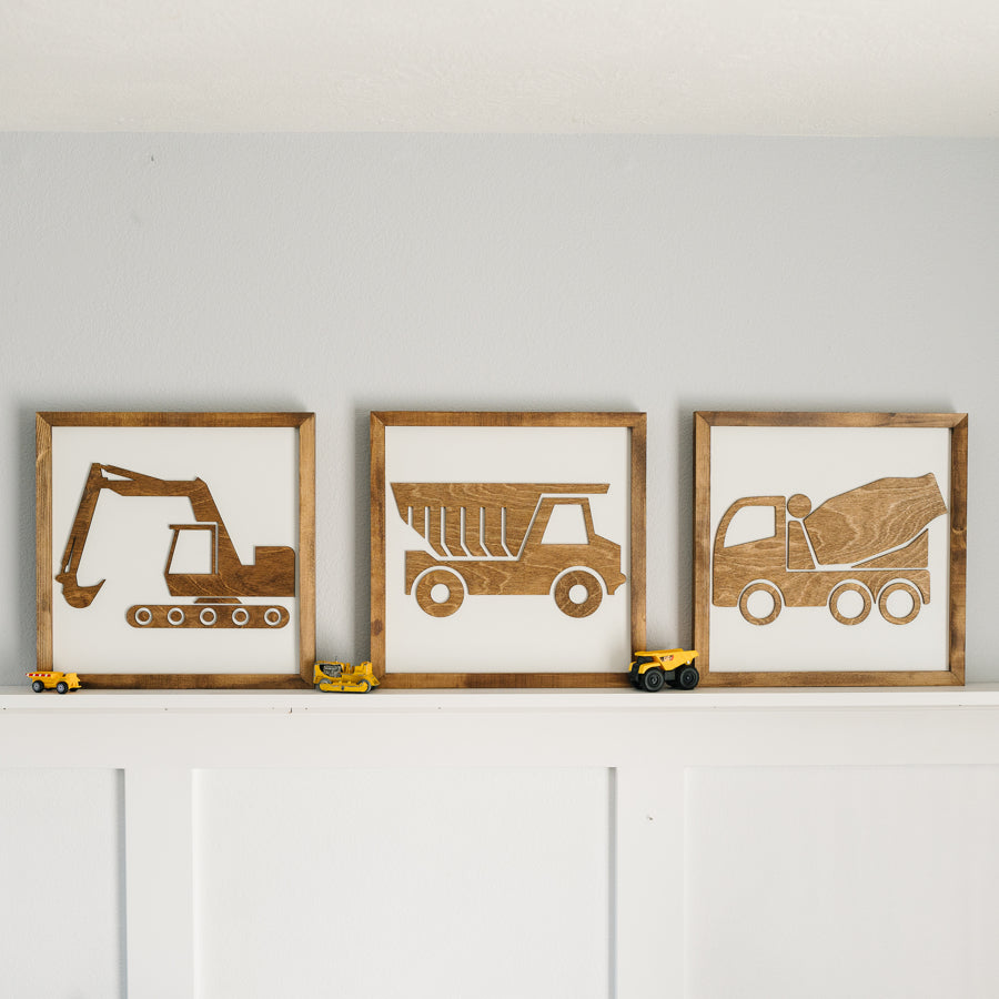 Construction Truck | 11x11 inch Wood Sign | Construction Room Decor