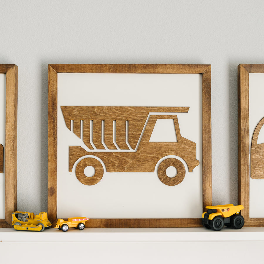 Construction Truck | 11x11 inch Wood Sign | Construction Room Decor