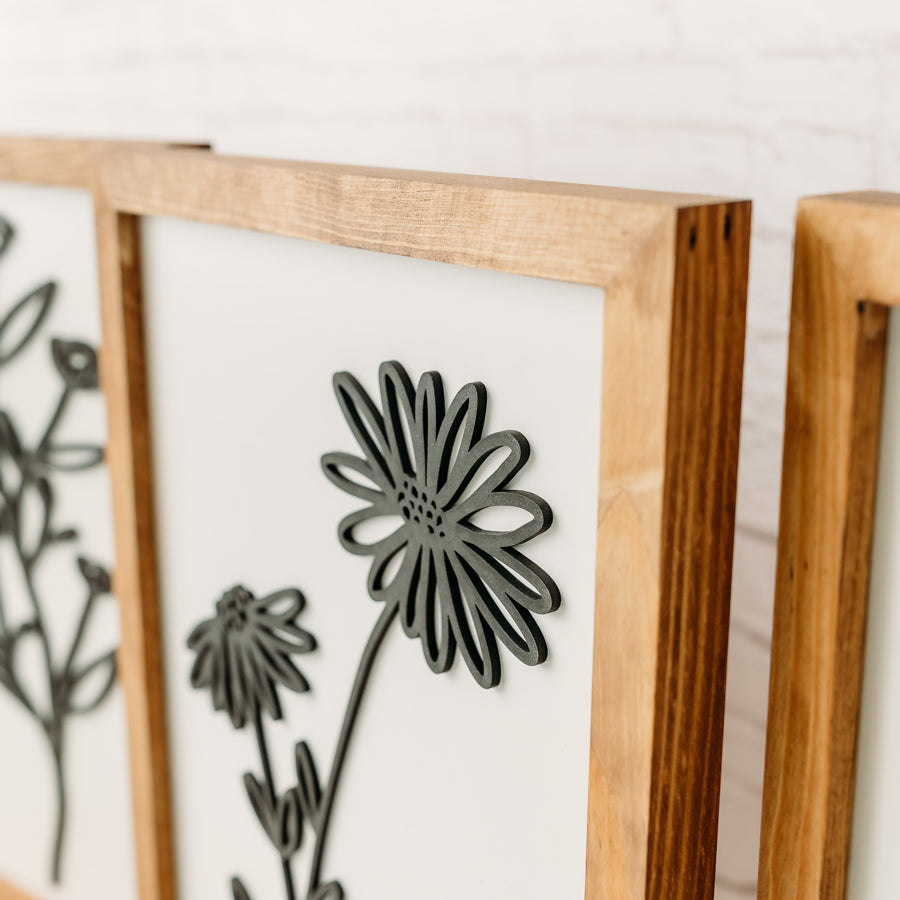 Set of 3 Floral Wood Signs | 11x16 inch Sign Set | Neutral Signs