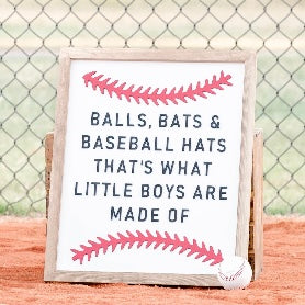 Little Boys are Made of | 17x21 inch Wood Sign |  Baseball Sign