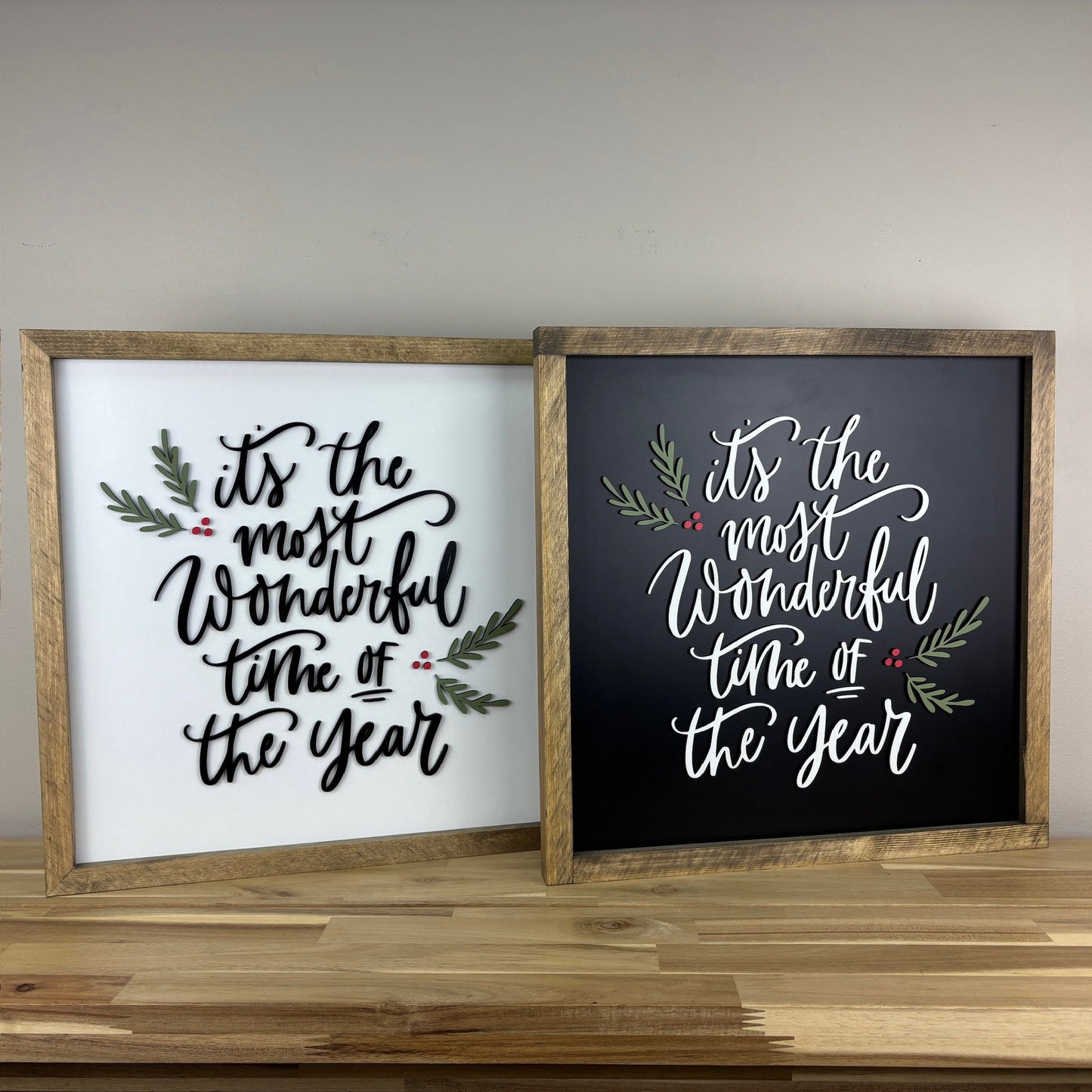 It’s the Most Wonderful Time of the Year Sign – 14x14 Inches – Black, Red & Green Lettering – Wood Framed Christmas Decor