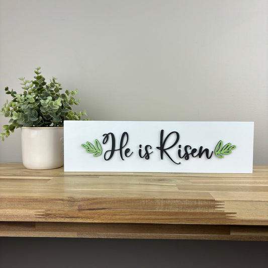 He is Risen | 4x15 inch White Wood Sign