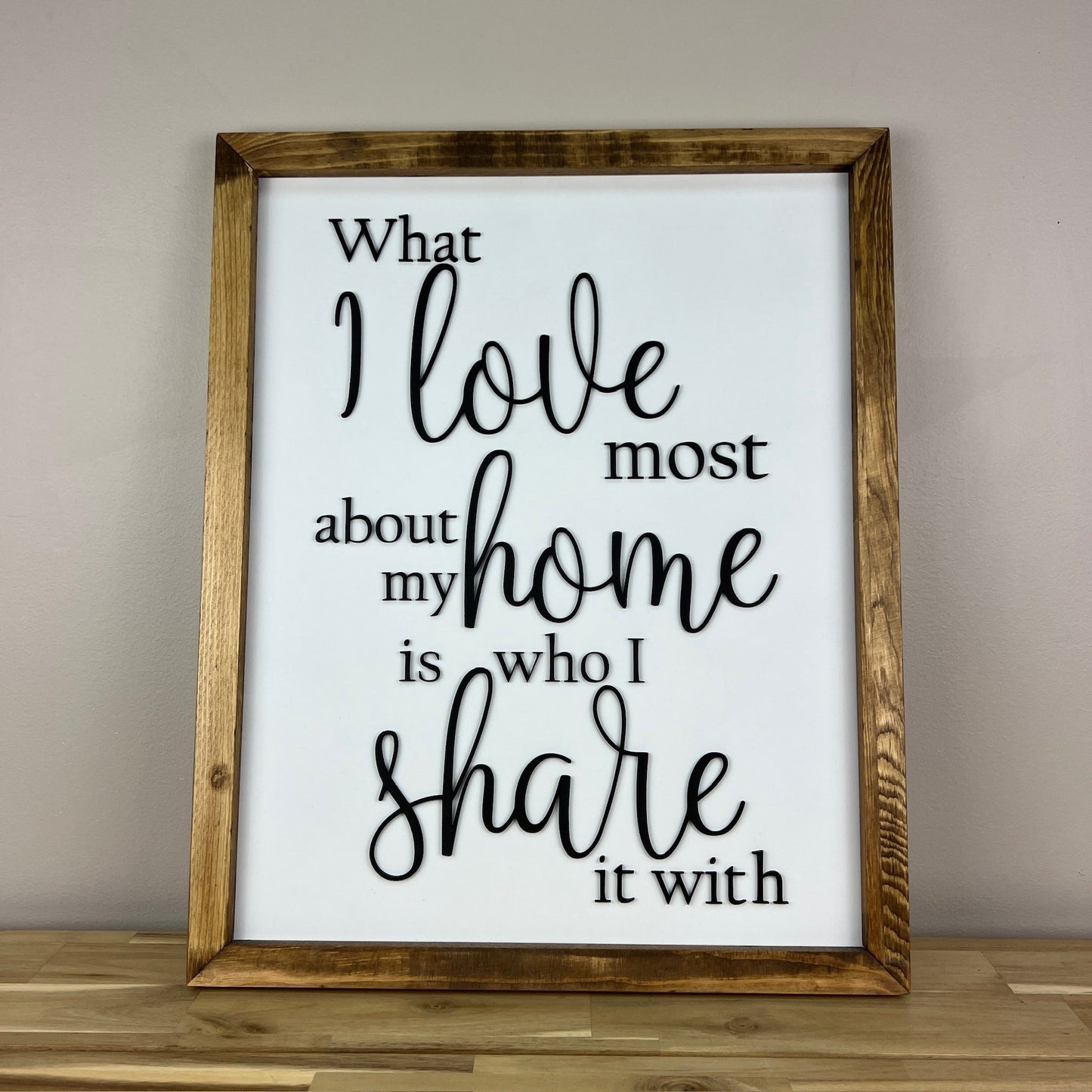 What I love most about my Home I 17x21 Wood Sign