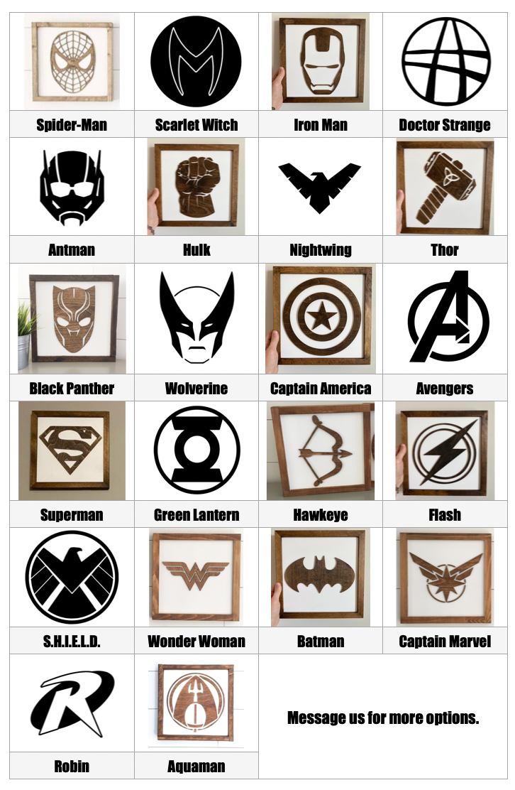 Superhero Wall Art | 16x16 inch Wood Signs