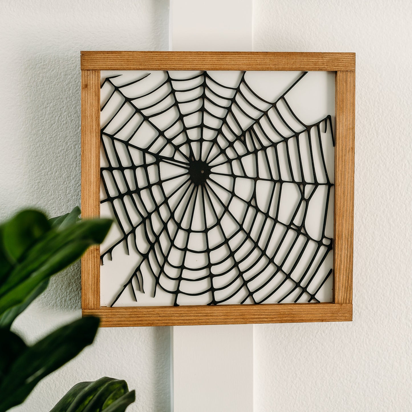 Spider Web | Halloween Sign | White Background | 11x11 inch Wood Sign