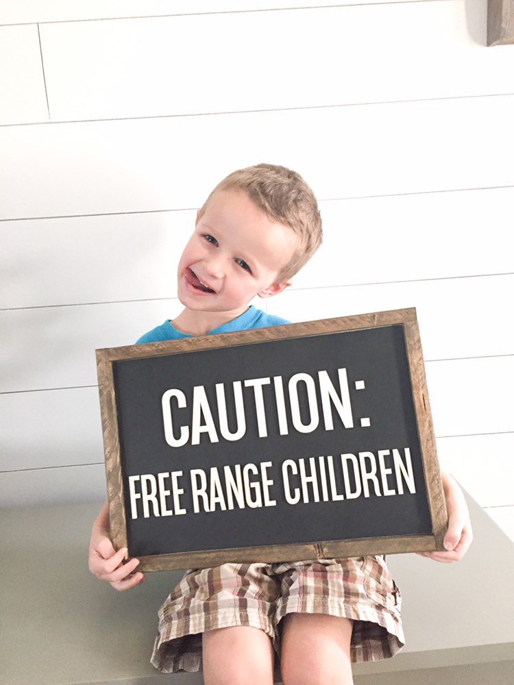 Caution Free Range Children | 11x16 inch Wood Sign